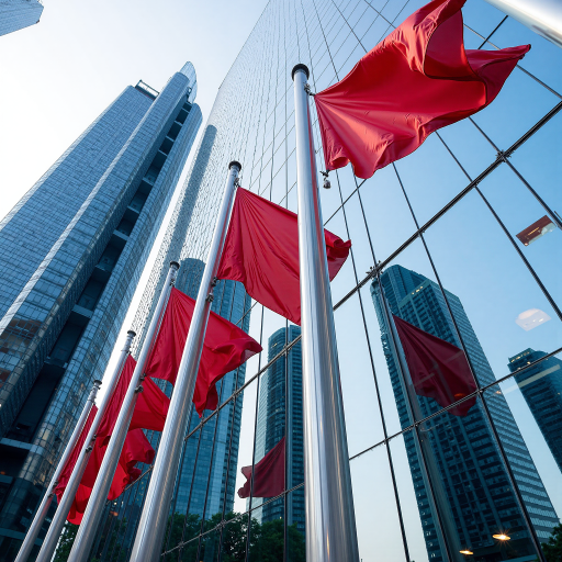 National flag of China with red background and five golden stars, official country symbol