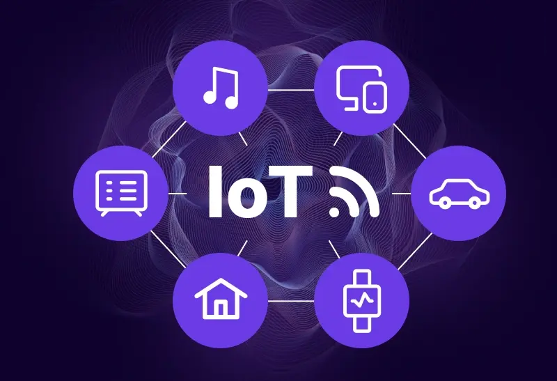 High-tech electronic circuit board with multiple IoT sensors and wireless modules, detailed view of microchips and connections, advanced technology components
